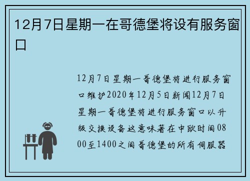 12月7日星期一在哥德堡将设有服务窗口 
