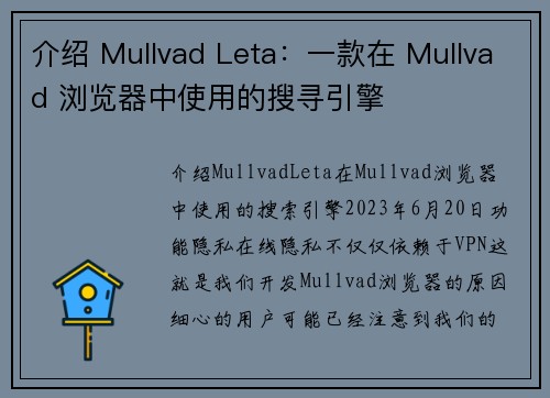 介绍 Mullvad Leta：一款在 Mullvad 浏览器中使用的搜寻引擎 